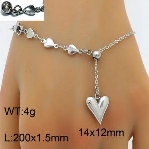 Splicing Heart Chain 3D Heart shaped Pendant Adjustable Steel Color Stainless Steel Bracelet - KB180428-Z
