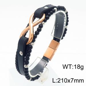 Multi layer leather rope 8-shaped rose gold stainless steel bracelet - KB180750-JR