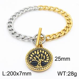 Fashionable Gold Round Pendant Tree OT Buckle Titanium Steel Bracelet - KB180809-Z