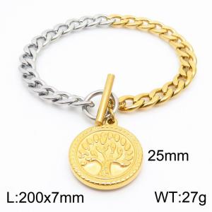 Round pendant gold 25mm tree OT buckle titanium steel bracelet - KB180814-Z