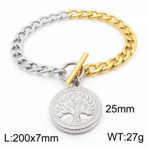 Round pendant steel color 25mm tree OT buckle titanium steel bracelet - KB180815-Z