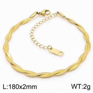 180x2mm Stainless Steel Braided Herringbone Necklace for Women Gold - KB181316-Z