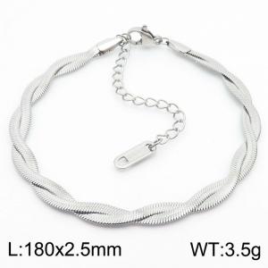 180x2.5mm Stainless Steel Braided Herringbone Necklace for Women Silver - KB181332-Z