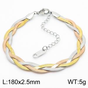 180x2.5mm Stainless Steel Braided Herringbone Necklace for Women - KB181337-Z