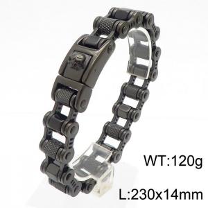 Stainless steel bicycle chain design bracelet electroplated in black with skull for man - KB181358-KJX