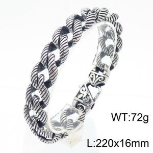 220mm Men Stainless Steel Striped Surface Cuban Chain Bracelet - KB181386-KJX