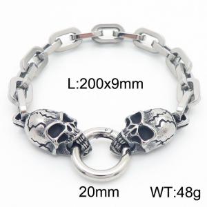 Stainless steel double ghost head men's bracelet - KB181658-Z