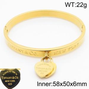 6mm Heart Shaped Charm Bangles Women Stainless Steel Gold Color - KB182595-SP
