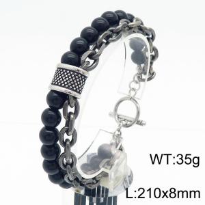 210x8mm Beads and Stainless Steel Double Chain Bracelet Men With OT Clasp Silver Color - KB182648-TLX