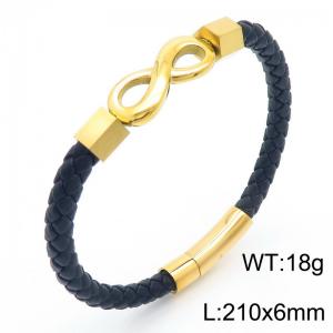 210x6mm Stainless Steel Infinity 8 Charm Bracelet Men Leather Gold Color - KB182678-JR