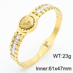 Women Gold-Plated Stainless Steel Lion Head Cuff Bracelet - KB182735-SP