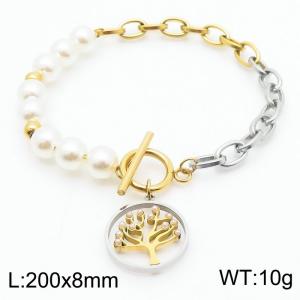 200mm Women Stainless Steel&Shell Beads Bracelet with World Tree Tag - KB182744-SP