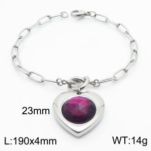 Inlaid purple and white stone love pendant, stainless steel color bracelet - KB182761-Z