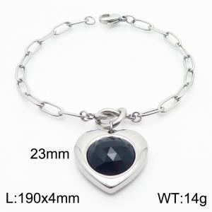 Inlaid black and white stone love pendant, stainless steel color bracelet - KB182763-Z
