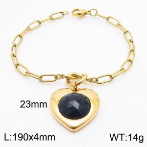 Inlaid black and white stone love pendant, stainless steel gold bracelet - KB182764-Z