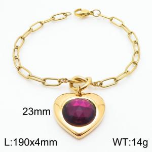 Fashion Heart shaped Red Zircon Gold Bracelet - KB182766-Z