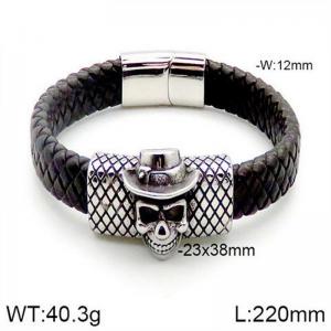 Stainless Steel Leather Bracelet - KB182778-NT