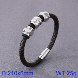 Stainless Steel Leather Bracelet - KB182854-TXH