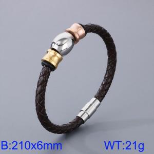 Stainless Steel Leather Bracelet - KB182858-TXH
