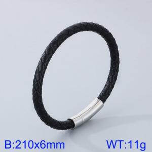 Stainless Steel Leather Bracelet - KB182875-TXH