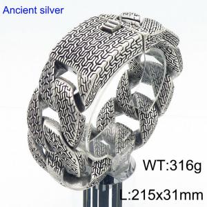215mm Men Ancient Pattern Stainless Steel Cuban Chain Bracelet - KB182889-KJX
