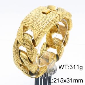 215mm Men Ancient Pattern Gold-Plated Stainless Steel Cuban Chain Bracelet - KB182890-KJX