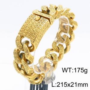 215mm Men Ancient Pattern Gold-Plated Stainless Steel Thin Cuban Chain Bracelet - KB182892-KJX