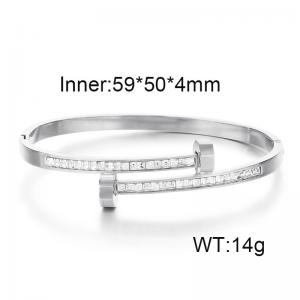 European and American fashion stainless steel geometric diamond inlay adjustable size charm silver  bangle - KB182902-SP