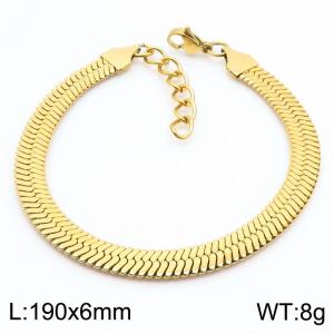 European and American Fashion Stainless Steel 190 × 6mm blade flat snake bone chain lobster clasp charm gold bracelet - KB182905-GC