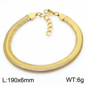 European and American Fashion Stainless Steel 190 × 6mm Flat Snake Bone Chain Lobster Button Charming Gold Bracelet - KB182906-GC