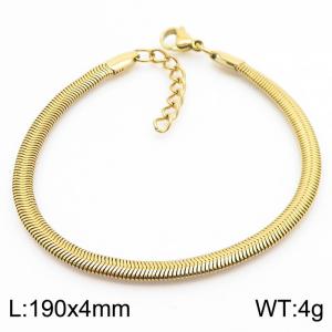 European and American Fashion Stainless Steel 190 × 4mm Flat Snake Bone Chain Lobster Button Charming Gold Bracelet - KB182907-GC