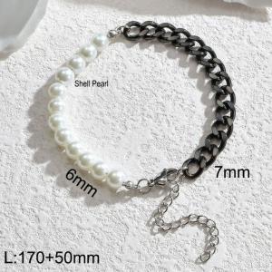 Black Color Shell Pearl Cuban Chain Splice Chain Stainless Steel Bracelet For Women - KB183953-Z
