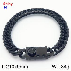 Fashionable stainless steel 210 × 9mm Cuban chain creative small round crown splicing rectangular combination buckle temperament black bracelet - KB184226-Z