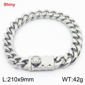 Fashionable stainless steel 210 × 9mm double-sided grinding chain creative small crown splicing rectangular combination buckle charm silver bracelet - KB184240-Z