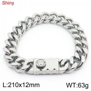 Fashionable stainless steel 210 × 12mm double-sided grinding chain creative small crown splicing rectangular combination buckle charm silver bracelet - KB184523-Z