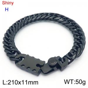 Fashionable stainless steel 210 × 11mm Cuban chain creative small circle splicing rectangular combination buckle temperament black bracelet - KB184534-Z