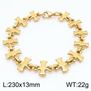 Wholesale 18k Gold Plated Stainless Steel Cross Link Chain Bracelets Jewelry For Women Men - KB184617-JG