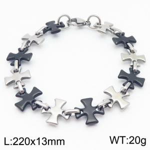 Wholesale Black and Silver Stainless Steel Cross Link Chain Bracelets Jewelry For Women Men - KB184618-JG