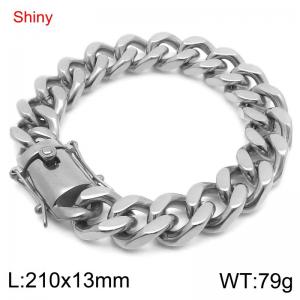 Shiny Stainless Steel 304 Square Buckle Cuban Bracelet For Men Silver  Color - KB184704-Z