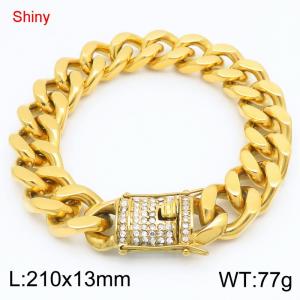 Shiny Stainless Steel 304 Rhinestone Buckle Cuban Bracelet Men's Gold Color - KB184718-Z