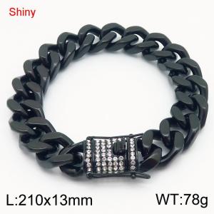 Shiny Stainless Steel 304 Rhinestone Buckle Cuban Bracelet Men's Black Color - KB184720-Z