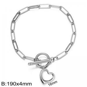 190x4mm Silver Color TO Clasp Link Chain Heart Pendant Stainless Steel Charm Bracelet For Women - KB184728-Z