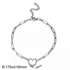 175x4mm Silver Color Lobster Clasp Link Chain Heart Pendant Stainless Steel Charm Bracelet For Women - KB184730-Z
