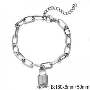180x6mm Silver Color Lobster Clasp Link Chain Lock Pendant Stainless Steel Charm Bracelet For Women - KB184734-Z