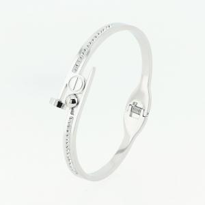 Stainless Steel Stone Bangle - KB184866-SP