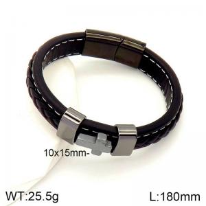 Stainless Steel Leather Bracelet - KB184891-NT