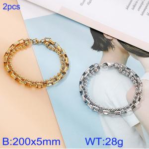 Stainless Steel Fashion Double layered Stacked Bracelet Set in Gold and Steel Colors - KB185221-Z