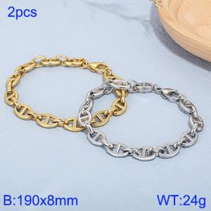 Fashionable titanium steel Japanese chain bracelet, gold and steel two-piece set - KB185223-Z