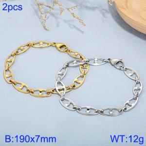 Fashionable titanium steel Japanese chain bracelet, gold and steel two-piece set - KB185224-Z