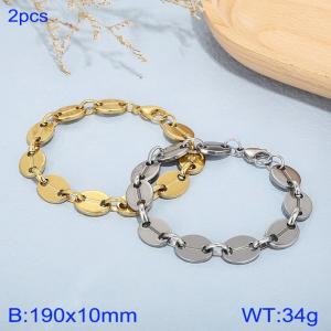 Fashionable titanium steel pig nose bracelet, gold and steel two-piece set - KB185227-Z